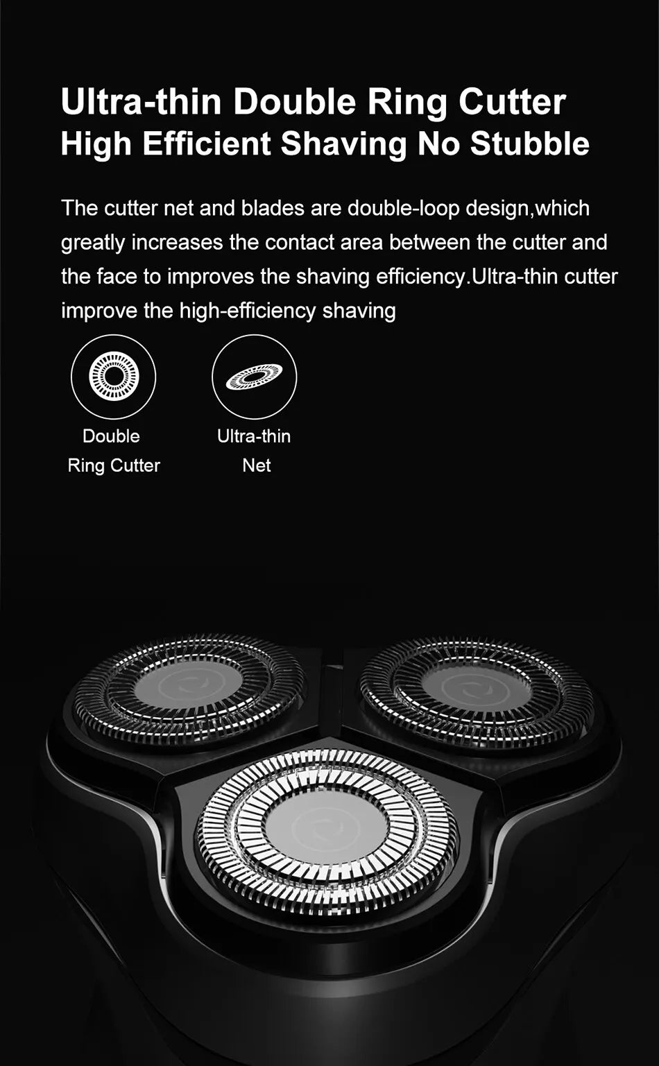 RDT Blackstone Electrical Rotary Shaver for Men 3D Floating Blade Washable Type-C USB Rechargeable