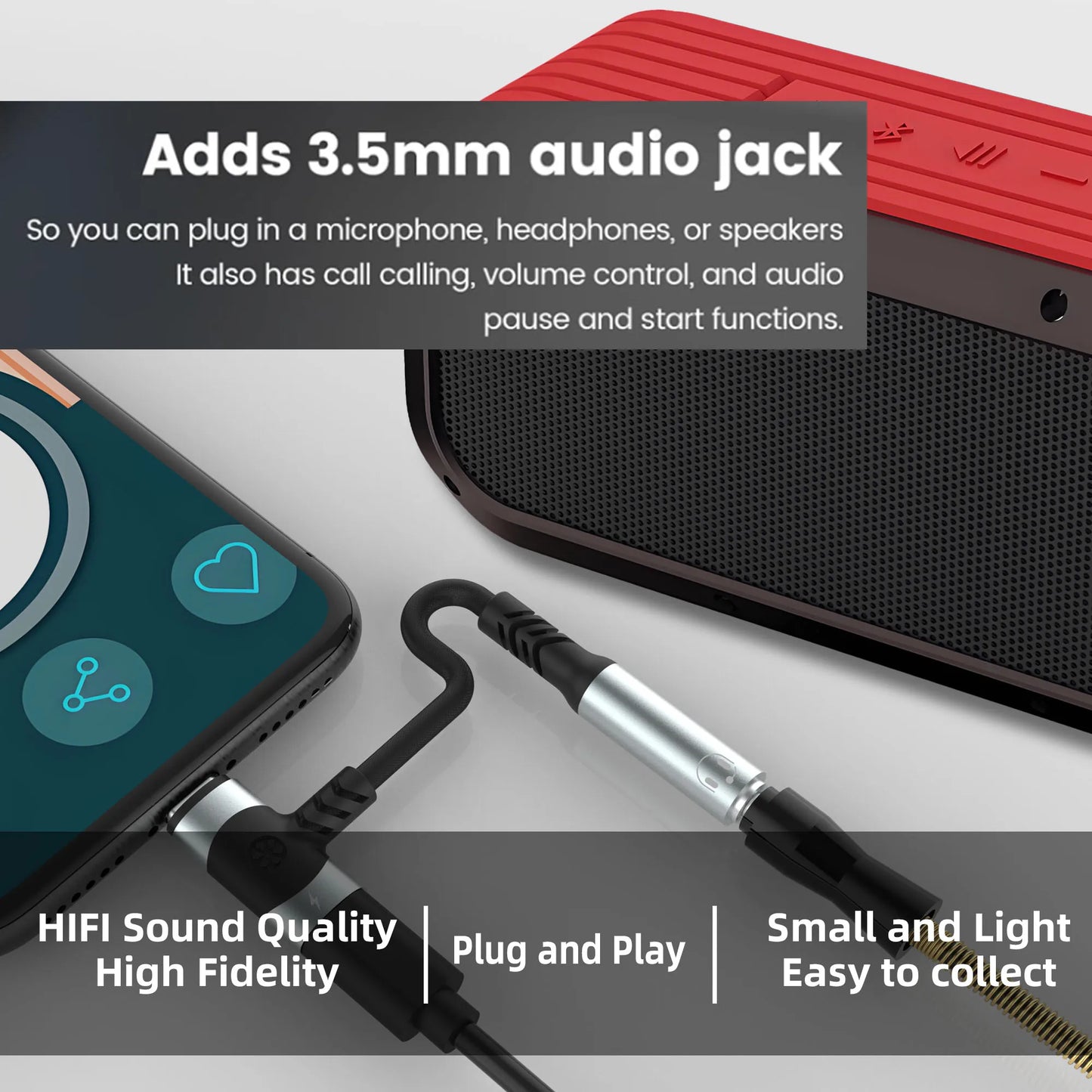 RDT USB C to 3.5mm earphones and charger adapter 2-in-1 C-type to Aux microphone jack, with PD 100W fast charging