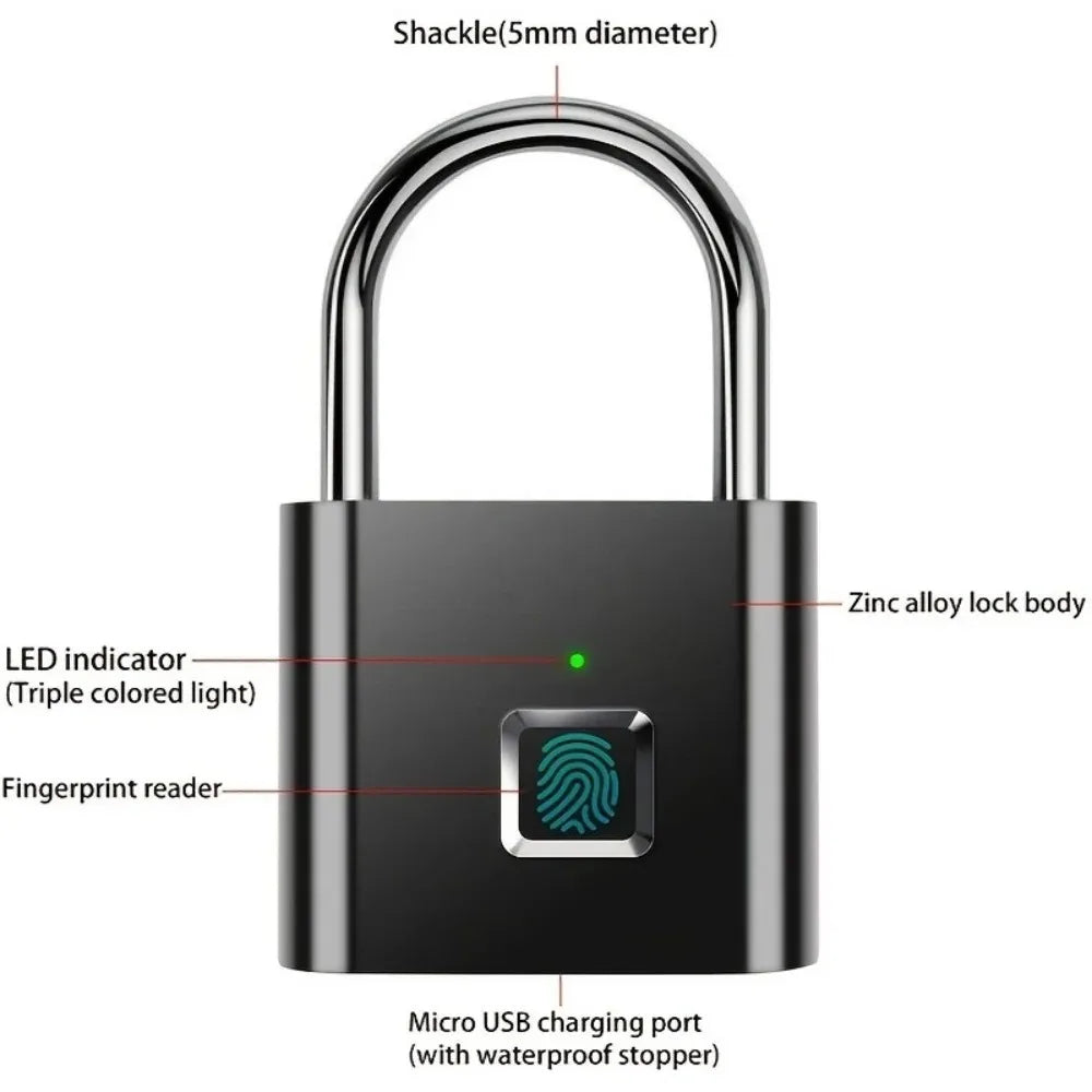 RDT Quality Waterproof Fingerprint Lock Keyless Anti-Theft Smart Lock Fingerprint Padlock Zinc Alloy Safety Electronic Door Locks