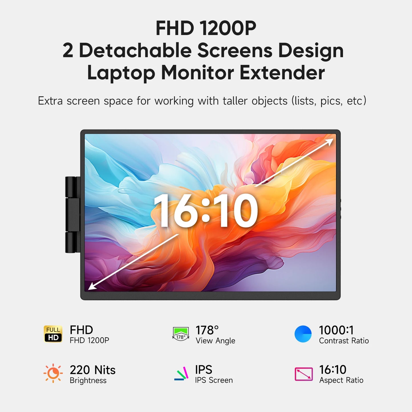 RDT Dopesplay Triple Dual Laptop Screen Extender FHD 1200P 14.1 inch Portable Monitors For Windows Mac Android Laptops 14-17.3inch