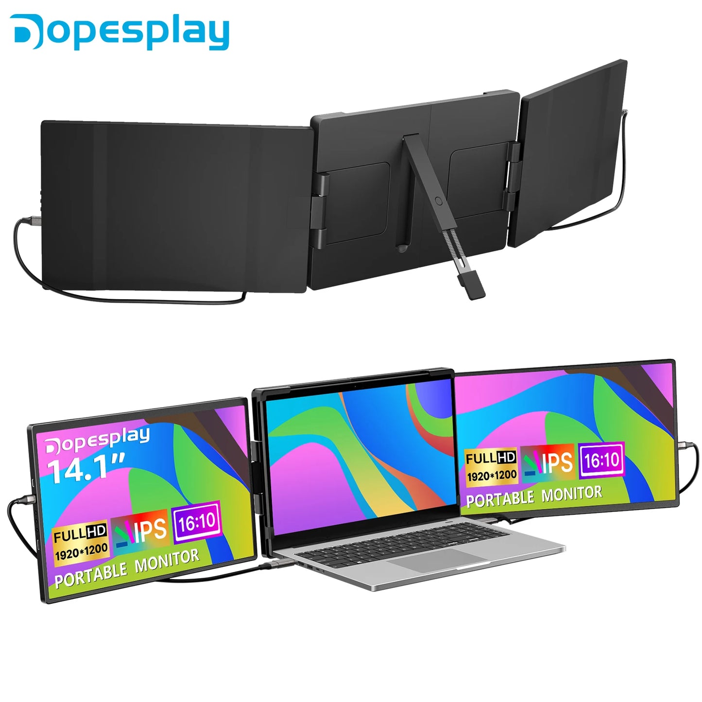 RDT Dopesplay Triple Dual Laptop Screen Extender FHD 1200P 14.1 inch Portable Monitors For Windows Mac Android Laptops 14-17.3inch