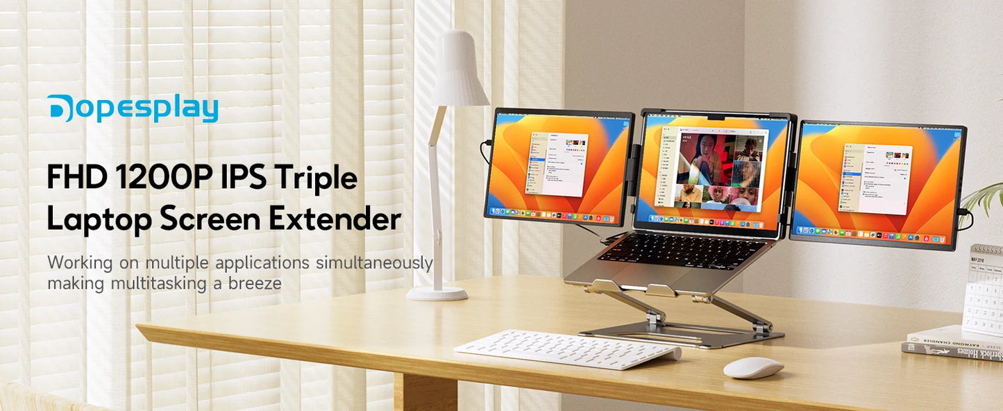 RDT Dopesplay Triple Dual Laptop Screen Extender FHD 1200P 14.1 inch Portable Monitors For Windows Mac Android Laptops 14-17.3inch