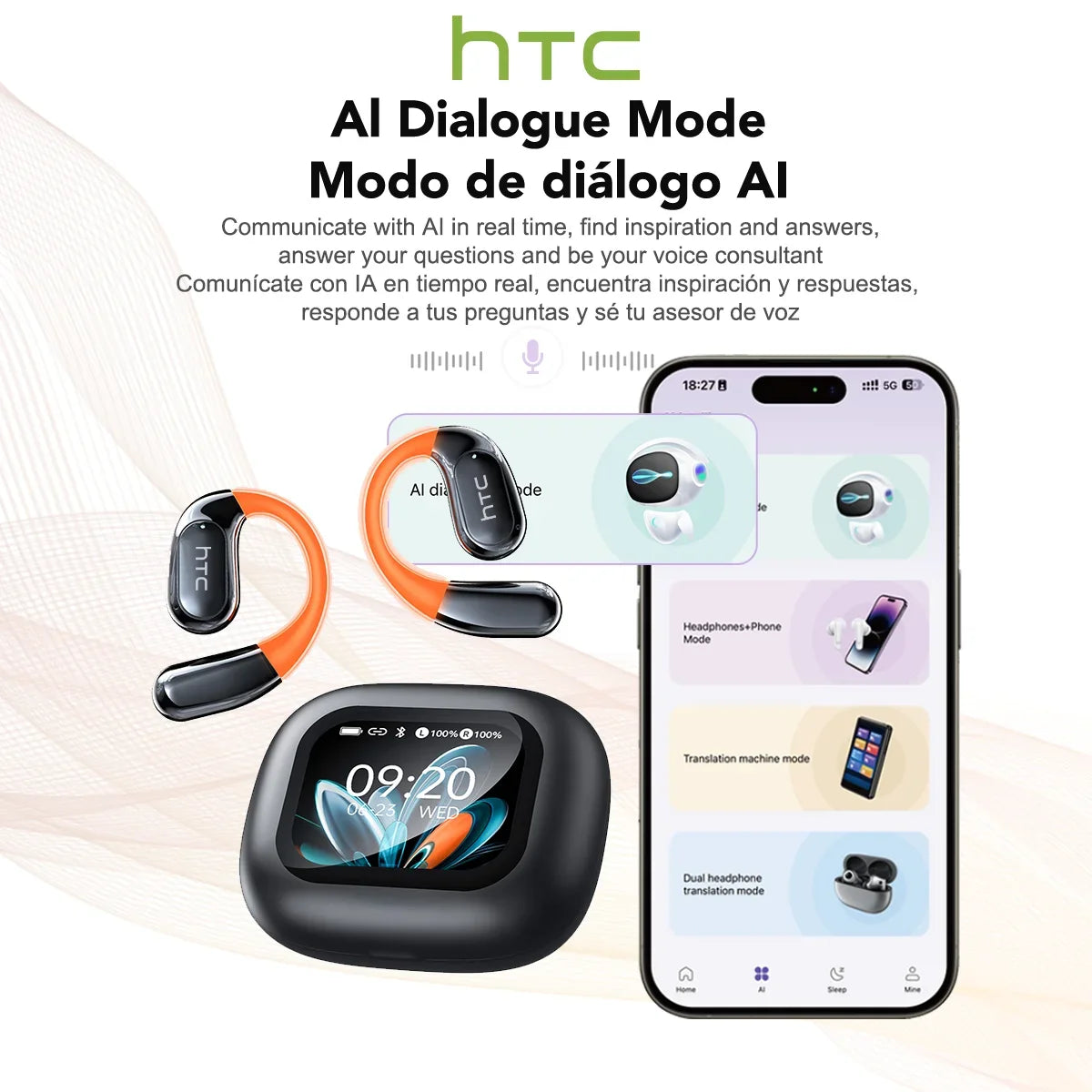 RDT Wireless Headphones AI Translator Earbuds Sports Bluetooth