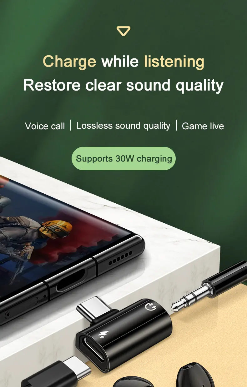 RDT USB Type C to 3.5mm Headphone and Charger Adapter 30W Fast Charging Splitter With Aux Audio