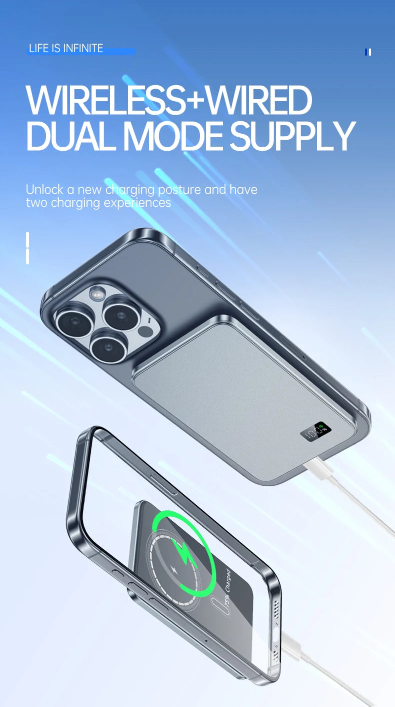 RDT Ultra Thin Power Bank for MagSafe, Fast Charging LED Display Portable Battery For iPhone Samsung Phone Airpods