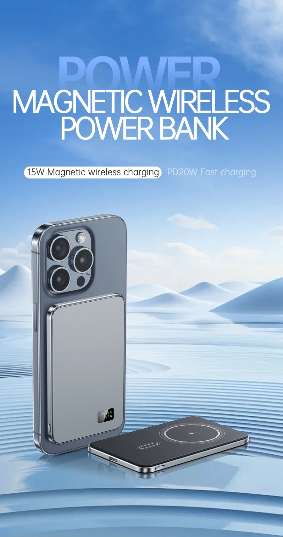 RDT Ultra Thin Power Bank for MagSafe, Fast Charging LED Display Portable Battery For iPhone Samsung Phone Airpods