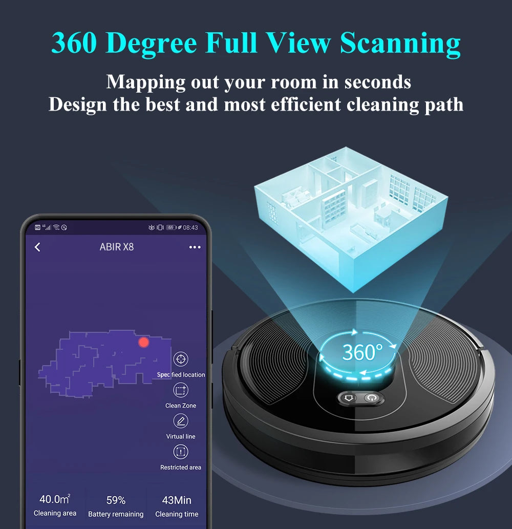 RDT X8 Robot Vacuum Cleaner ,Laser System, Multiple Floors Maps, Zone Cleaning