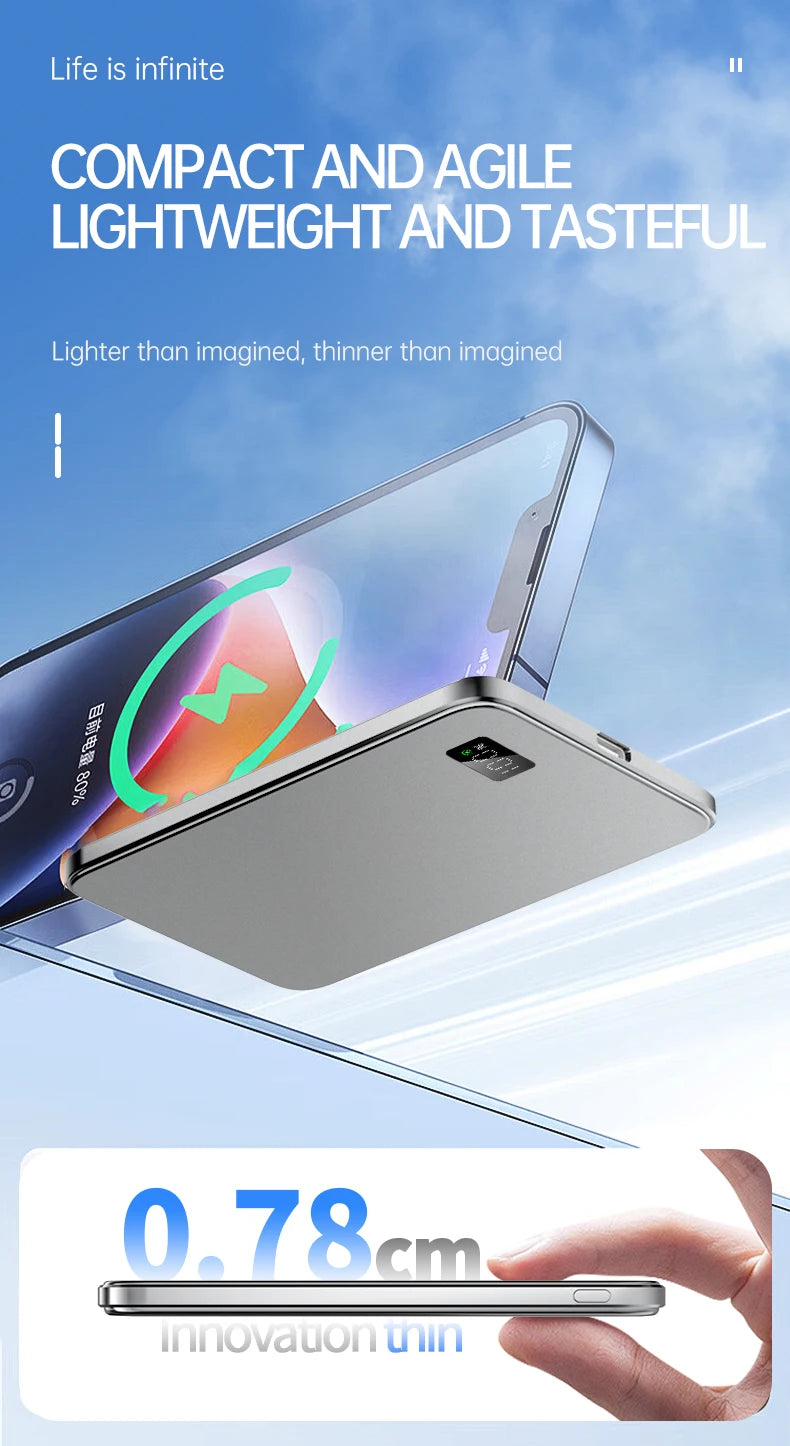 RDT Ultra Thin Power Bank for MagSafe, Fast Charging LED Display Portable Battery For iPhone Samsung Phone Airpods