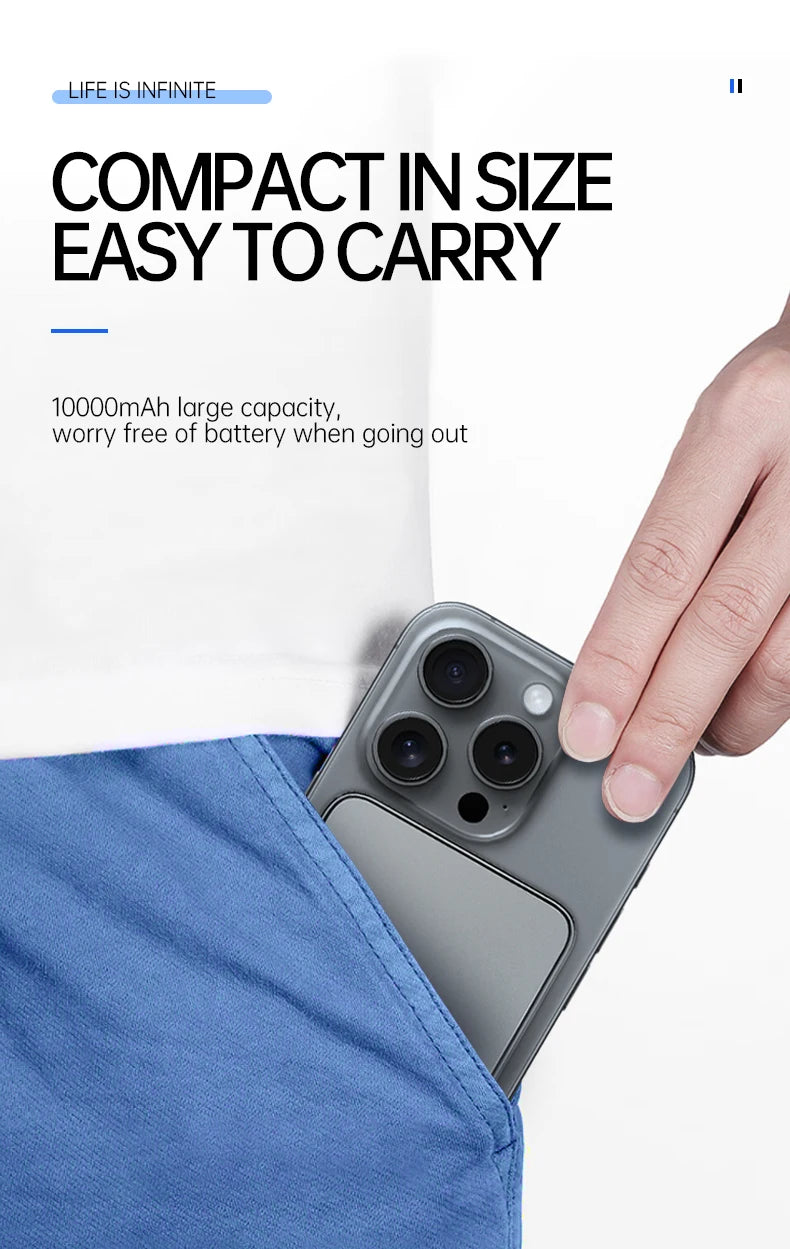 RDT Ultra Thin Power Bank for MagSafe, Fast Charging LED Display Portable Battery For iPhone Samsung Phone Airpods