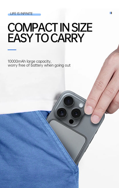 RDT Ultra Thin Power Bank for MagSafe, Fast Charging LED Display Portable Battery For iPhone Samsung Phone Airpods
