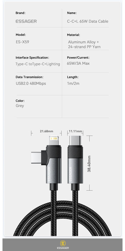 RDT 65W Max 2 in 1 Type C Lightning fast Wire For Samsung IPhone 14 13 12 11 Pro Max