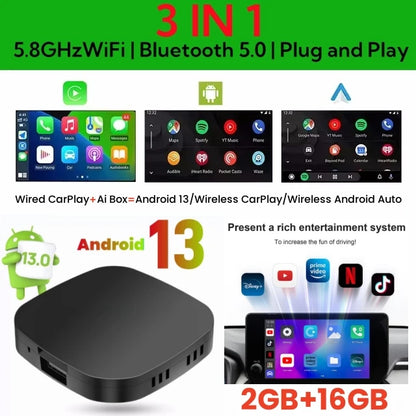 RDT Carplay AI Box Android 13 Wireless Android Auto Smart TV Box For Youtube Netflix