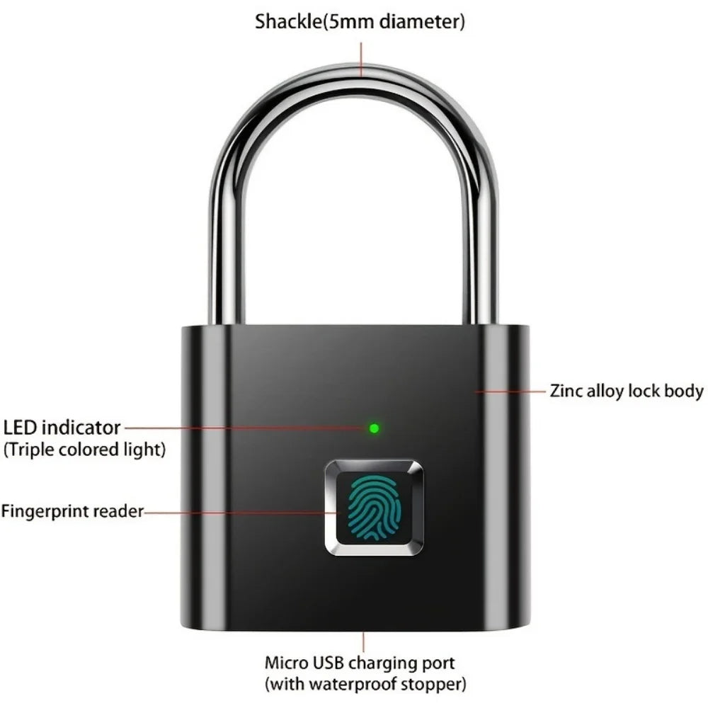 RDT Quality Waterproof Fingerprint Lock Keyless Anti-Theft Smart Lock Fingerprint Padlock Zinc Alloy Safety Electronic Door Locks