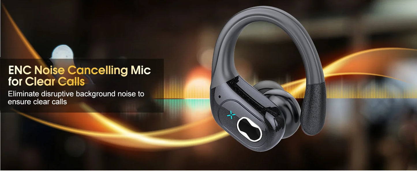 RDT TWS Sports Earbuds Bluetooth 5.4 Bass Wireless Headphones LED, Touch Hands-free Earphone Noise Cancelling, Waterproof