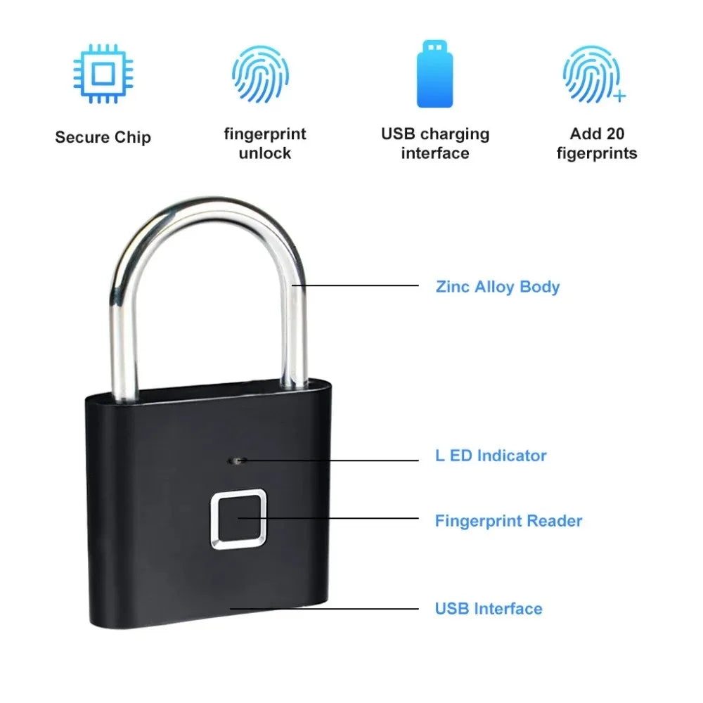 RDT Quality Waterproof Fingerprint Lock Keyless Anti-Theft Smart Lock Fingerprint Padlock Zinc Alloy Safety Electronic Door Locks