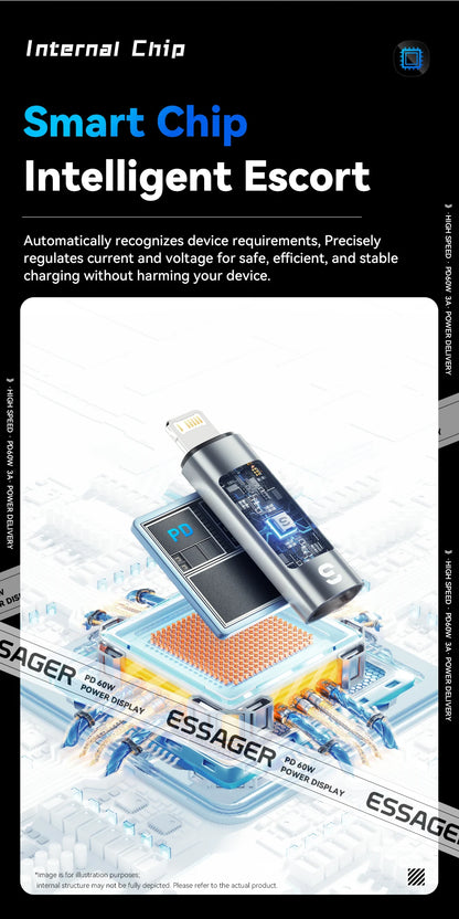 RDT Type C Adapter Digital Display PD 60W Fast Charging Lightning iPhone 16 15 14 13