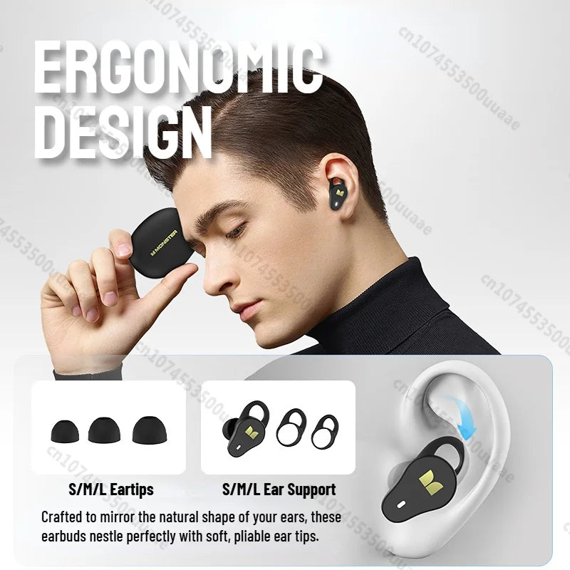 RDT Monster N-Lite 210 Mini Invisible Sports Earphones in-Ear Deep Bass Bluetooth 5.4 Waterproof Wireless Earbuds