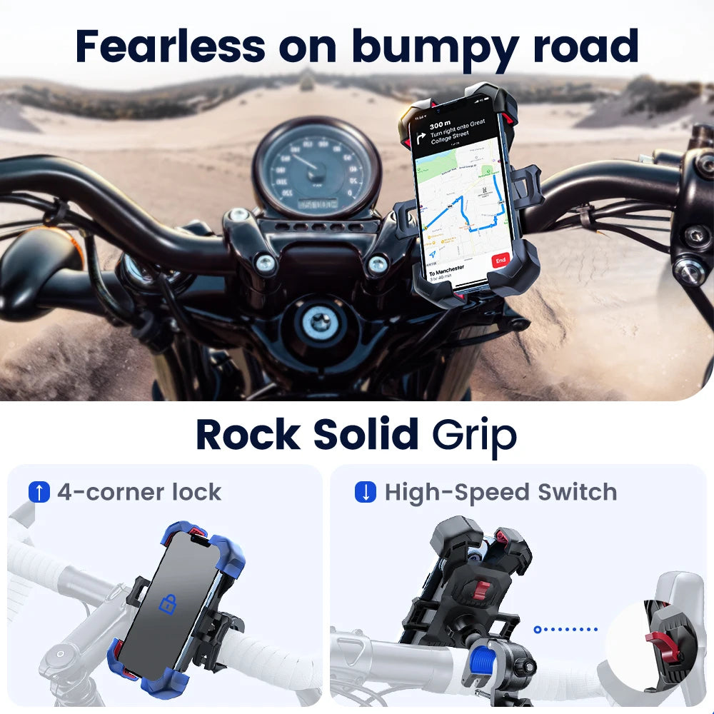 RDT Joyroom Bike Phone Holder 360° View Universal Bicycle Phone Holder for 4.7-7 inch Mobile Phone Stand Shockproof Bracket GPS Clip