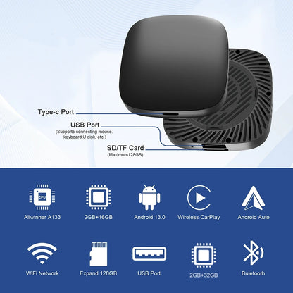 RDT Carplay AI Box Android 13 Wireless Android Auto Smart TV Box For Youtube Netflix
