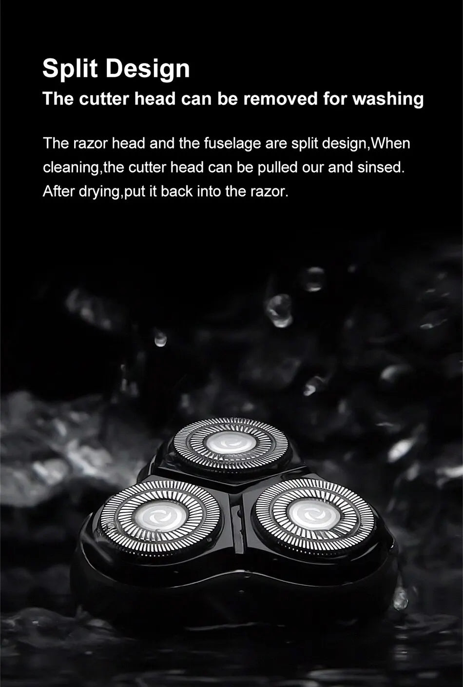 RDT Blackstone Electrical Rotary Shaver for Men 3D Floating Blade Washable Type-C USB Rechargeable