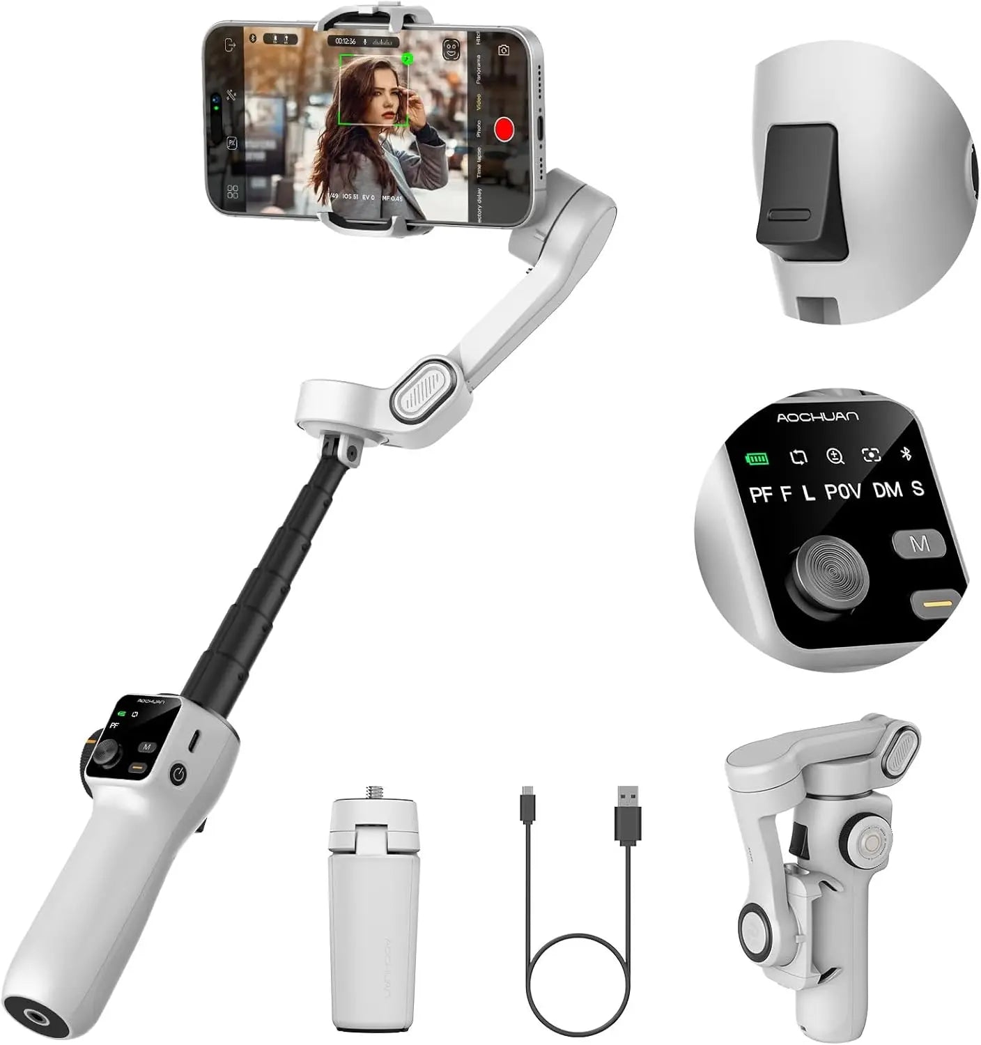RDT 3-Axis Handheld Gimbal Phone Stabilizer with Extension Rod  8.0 Anti Shake Face Tracking for Phone Outdoor Shooting Vlog