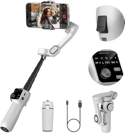 RDT 3-Axis Handheld Gimbal Phone Stabilizer with Extension Rod  8.0 Anti Shake Face Tracking for Phone Outdoor Shooting Vlog