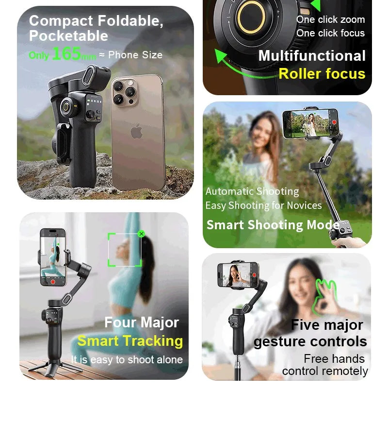 RDT 3-Axis Handheld Gimbal Phone Stabilizer with Extension Rod  8.0 Anti Shake Face Tracking for Phone Outdoor Shooting Vlog