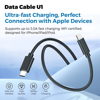 RDT U1-U4 Data Cables Fast Charging USB C to Lightning Type-C to C Cable for All Devices Smart Chip Protection