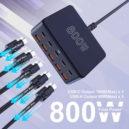 RDT 800W USB C Charger Multiport Fast Charging Station for iPhone 15 16