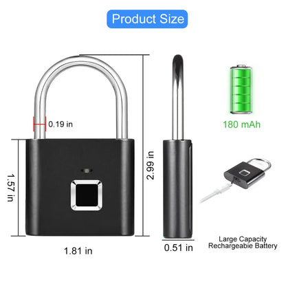 RDT Quality Waterproof Fingerprint Lock Keyless Anti-Theft Smart Lock Fingerprint Padlock Zinc Alloy Safety Electronic Door Locks