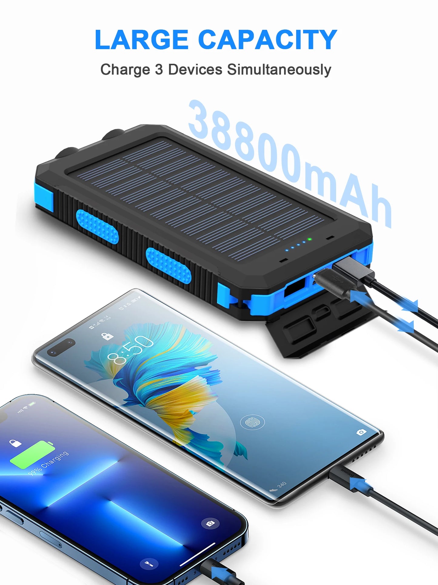 RDT Waterproof Outdoor Solar Power Bank 38800mAh Dual USB Travel Powerbanks For Camping