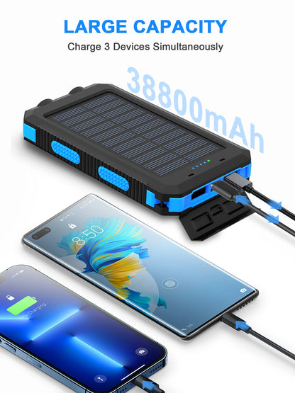 RDT Waterproof Outdoor Solar Power Bank 38800mAh Dual USB Travel Powerbanks For Camping