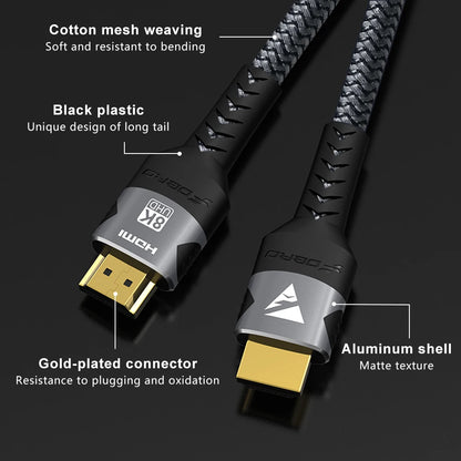 RDT 8K HDMI Cable 2.1 48Gbps  High Speed HDMI Braided Cord HDR 10 for Compatible Laptop/PS5