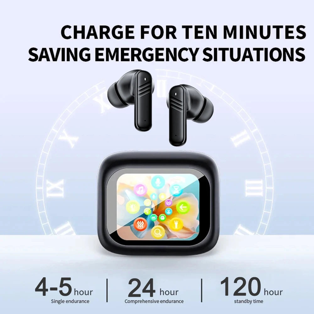 RDT New Full Touch Screen Headphones ANC Bluetooth 5.4 Noise Cancelling Earphones HiFi Stereo Wireless In-Ear ENC Earbuds With Mic