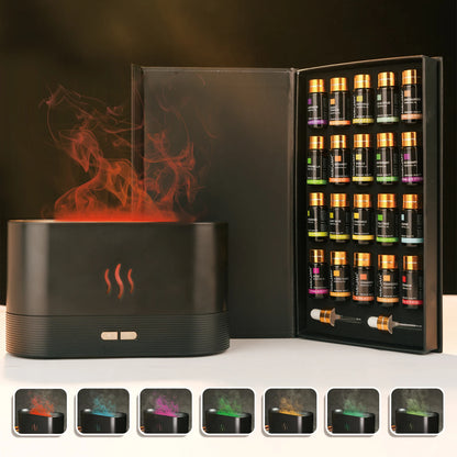 20 Bottles Essential Oils & Aroma Humidifier Set Lavender Jasmine Eucalyptus
