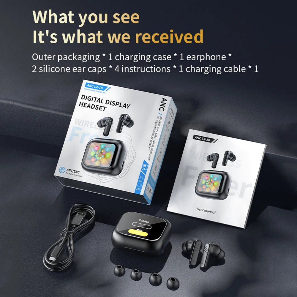RDT New Full Touch Screen Headphones ANC Bluetooth 5.4 Noise Cancelling Earphones HiFi Stereo Wireless In-Ear ENC Earbuds With Mic