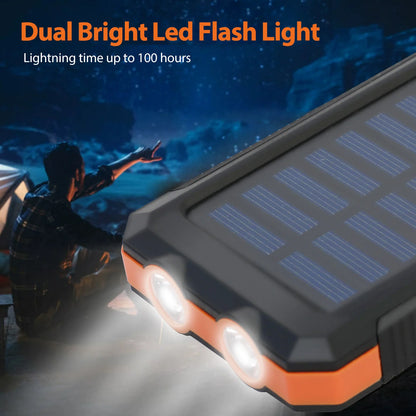 RDT 20000mAh Solar Power Bank Portable Solar Charger Waterproof Dual 5V USB Ports 2 LED Light Flashlight