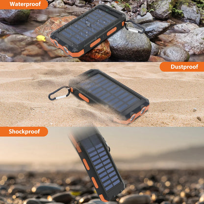 RDT 20000mAh Solar Power Bank Portable Solar Charger Waterproof Dual 5V USB Ports 2 LED Light Flashlight