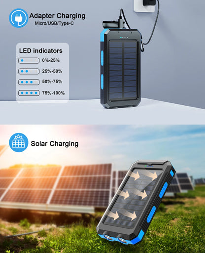 RDT Waterproof Outdoor Solar Power Bank 38800mAh Dual USB Travel Powerbanks For Camping