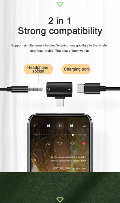 RDT USB Type C to 3.5mm Headphone and Charger Adapter 30W Fast Charging Splitter With Aux Audio