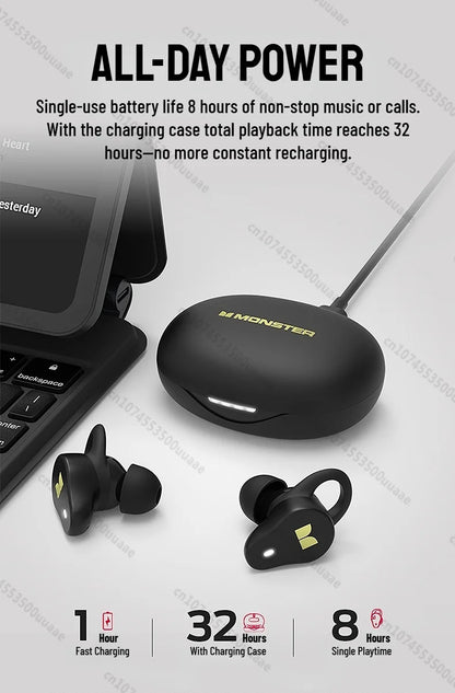 RDT Monster N-Lite 210 Mini Invisible Sports Earphones in-Ear Deep Bass Bluetooth 5.4 Waterproof Wireless Earbuds