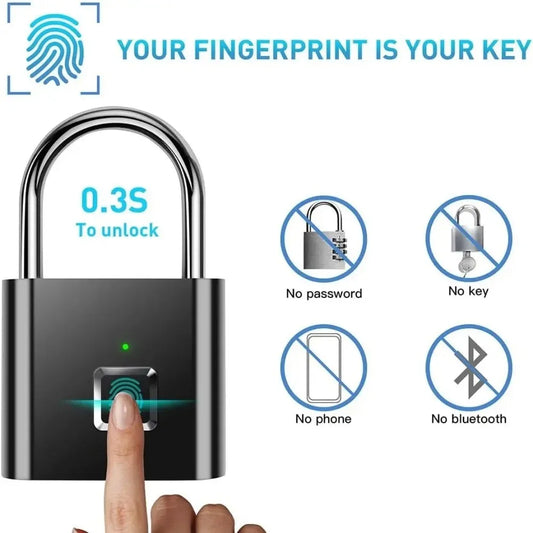 RDT Quality Waterproof Fingerprint Lock Keyless Anti-Theft Smart Lock Fingerprint Padlock Zinc Alloy Safety Electronic Door Locks