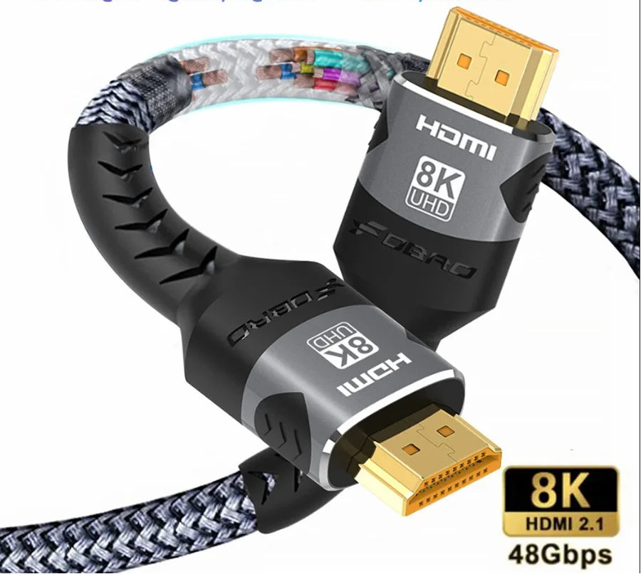 RDT 8K HDMI Cable 2.1 48Gbps  High Speed HDMI Braided Cord HDR 10 for Compatible Laptop/PS5