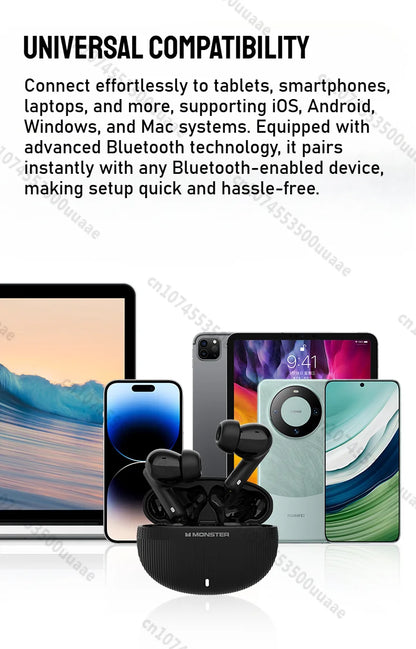 RDT Monster AuraFit Earbuds 360° Stereo Wireless Bluetooth Headphone ANC 5.3 Earphone