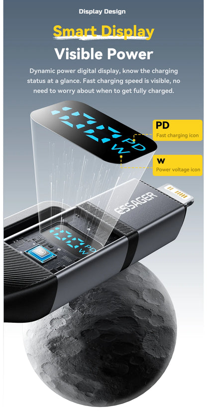 RDT 4 In 1 Digital Display USB Cable Type C 100W PD Fast Charging Wire For iPhone Macbook iPad Xiaomi Type C Lighting Cable