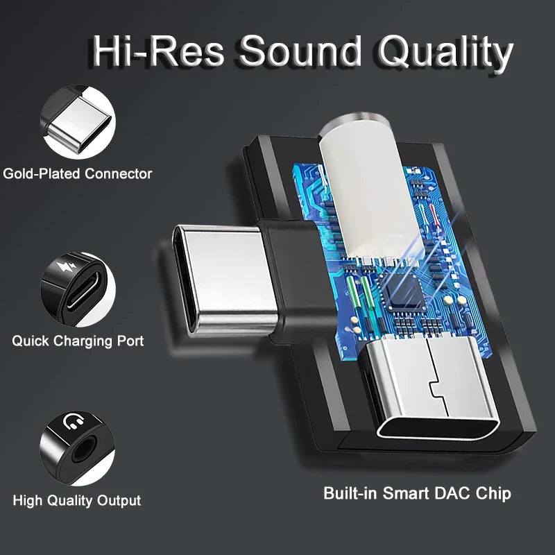 RDT USB Type C to 3.5mm Headphone and Charger Adapter 30W Fast Charging Splitter With Aux Audio