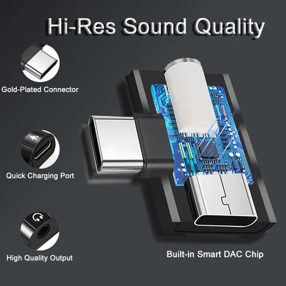 RDT USB Type C to 3.5mm Headphone and Charger Adapter 30W Fast Charging Splitter With Aux Audio