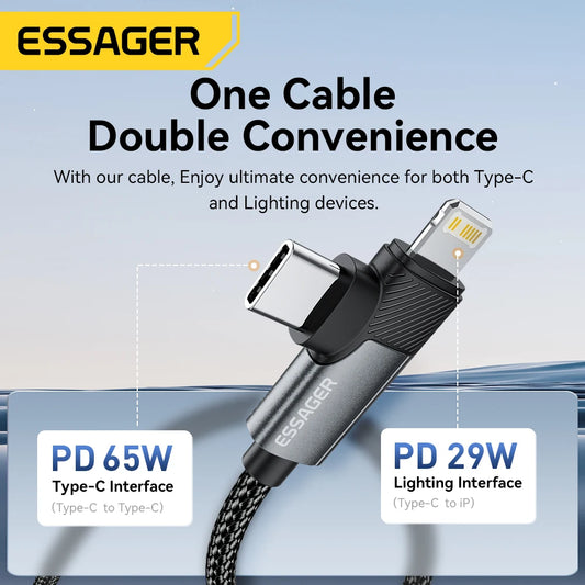 RDT 65W Max 2 in 1 Type C Lightning fast Wire For Samsung IPhone 14 13 12 11 Pro Max