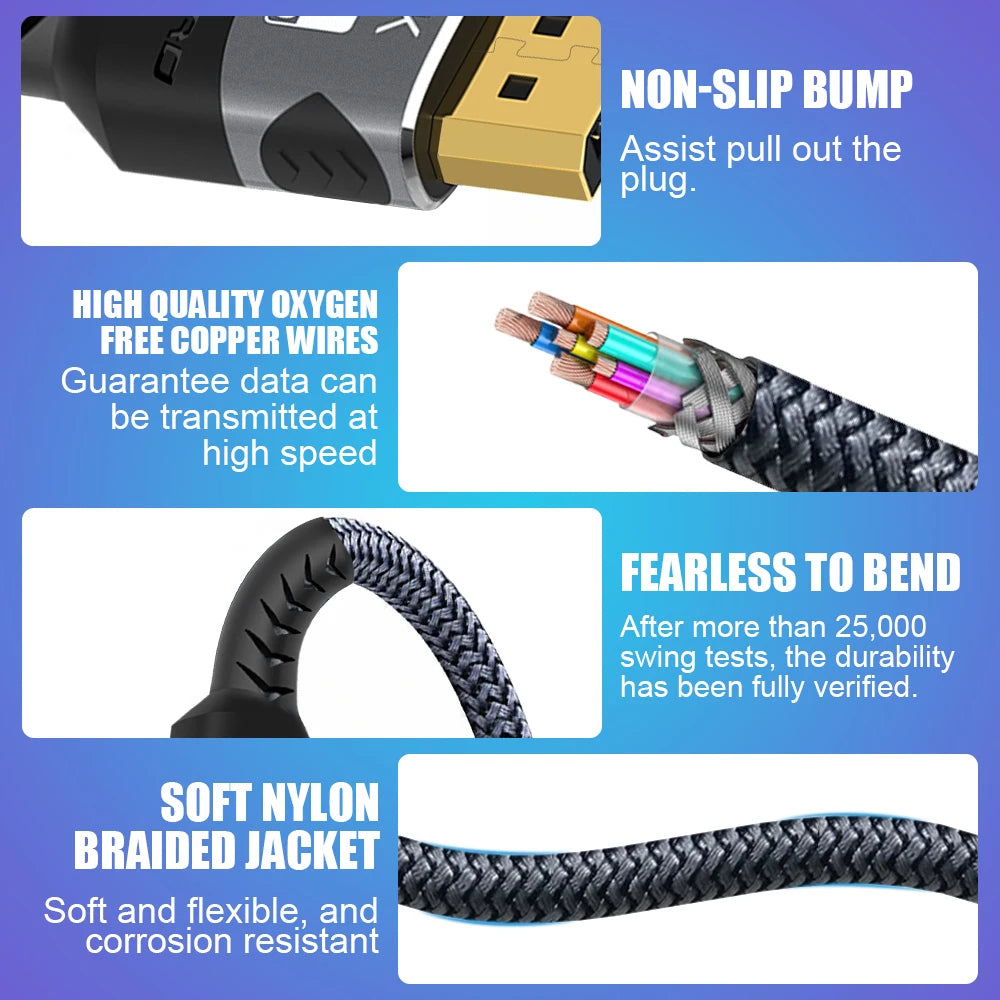 RDT 8K HDMI Cable 2.1 48Gbps  High Speed HDMI Braided Cord HDR 10 for Compatible Laptop/PS5