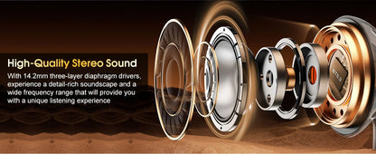 RDT TWS Sports Earbuds Bluetooth 5.4 Bass Wireless Headphones LED, Touch Hands-free Earphone Noise Cancelling, Waterproof